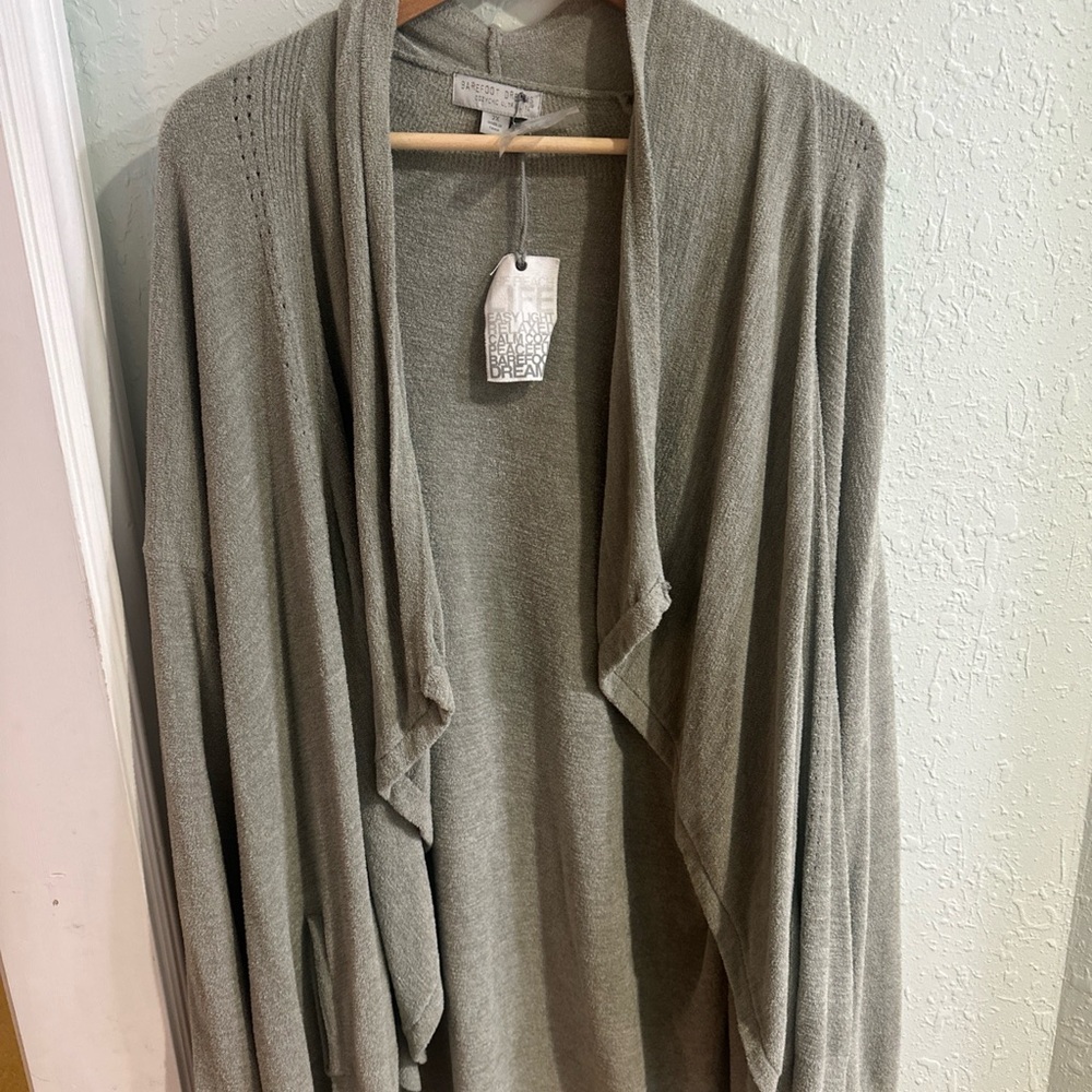 Barefoot Dreams Women's Cardigan Cozy Chic Lite Island Wrap NWT Sage Green Grey
